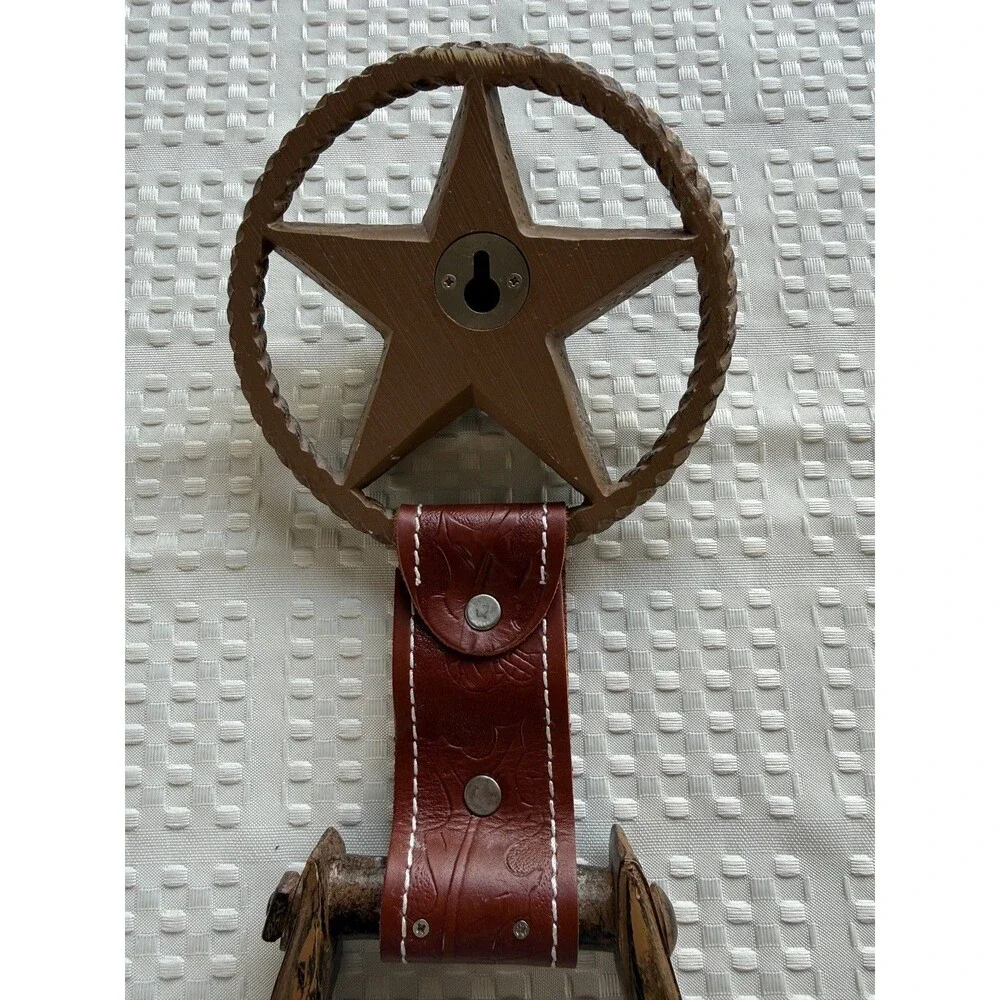 Montana Western Stirrup Towel Holder Rustic Leather Cast Iron Texas Star.